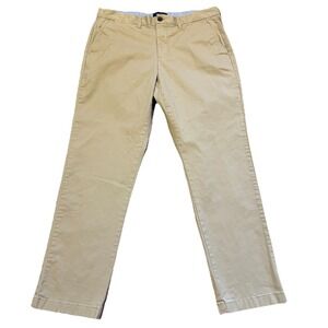 Men's Tommy Hilfiger Khaki Chino Trousers Pants W36 X L32 Beige Custom Fit